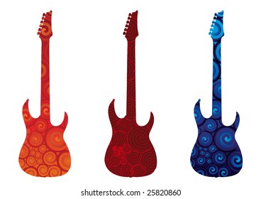 Three vector electric guitars silhouettes.