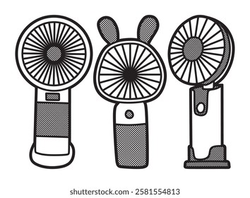 three vector electric hand fan line art