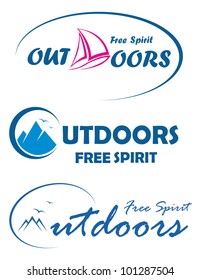 Three vector emblems for travel company - free spirit outdoors