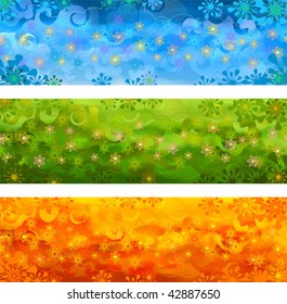 Three vector floral banners - blue, green and orange