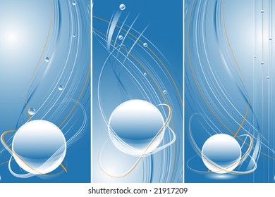 three vector futuristic templates with lines and spheres