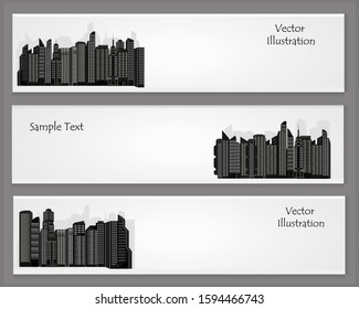 Three vector greeting cards with black skyscrapers and place for text
