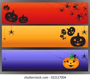 Three vector Halloween banners with spider and spiderweb. Vector illustration