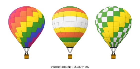 Three Vector Hot Air Balloons With Different Patterns