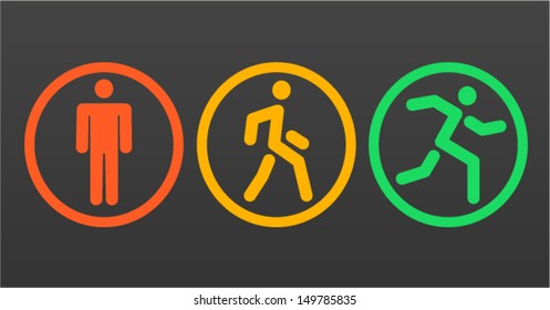 Three vector human icon: stand, walk and run