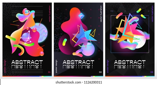 Three vector illustration of abstract vibrant design.