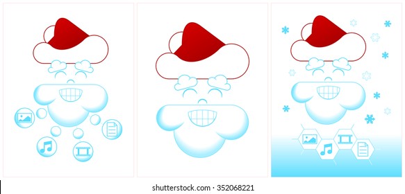 Three vector illustrations of Santa Cloud