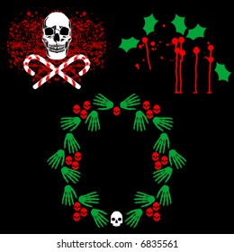 Three vector images blending xmas and death