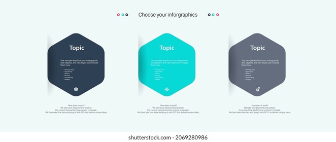 Three Vector Infographic label design with icons and options or steps, and infographics for business concept. used in presentations banner, workflow layout, process diagram, flow chart design.eps
