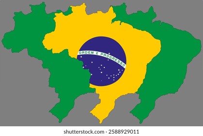 Three vector maps of Brazil in the colors of Brazil flag.