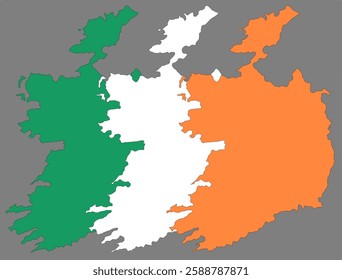 Three vector maps of Ireland in the colors of Ireland flag.