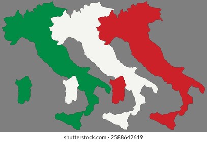 Three vector maps of Italy in the colors of Italy flag.