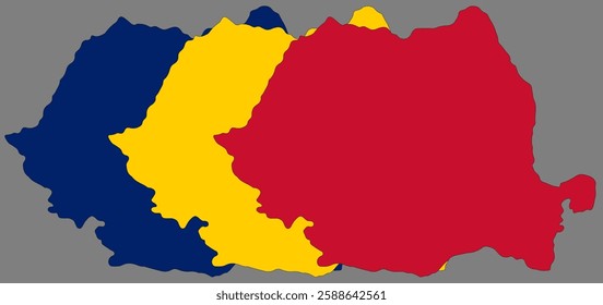 Three vector maps of Romania in the colors of Romania flag.