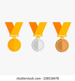 Three vector medals gold, silver and bronze