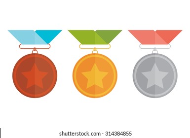 Three vector medals gold, silver and bronze