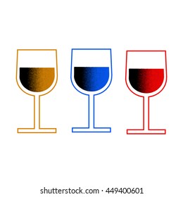 Three vector minimalist colorful  flat glass of wine on a white background in the middle of the picture.