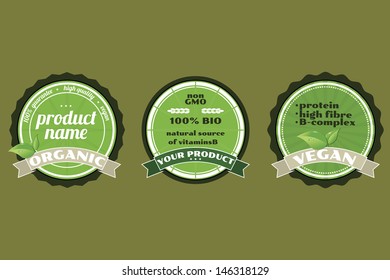 Three vector organic/non gmo/ECO badges