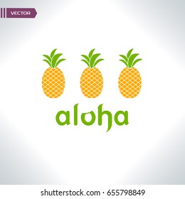 Three Vector Pineapples. Aloha Logo.