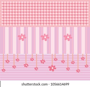 three vector pink banners with stripes and flowers