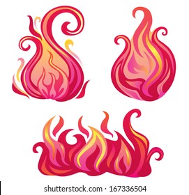 Three Vector Pink Fire Flame Set 