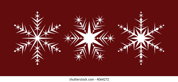 Three vector snowflake patterns on red background