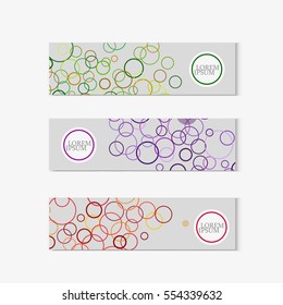 three vector template with colorful bubbles on white background.