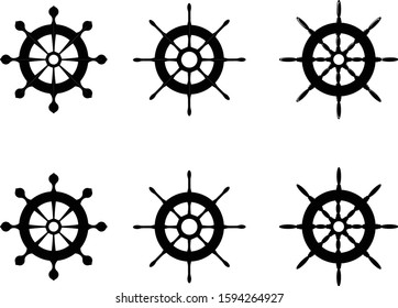 Three vector unique ship wheel design in black.