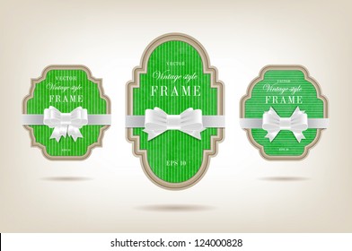 Three vector vintage style cardboard banners with white festive silky bow knots - bright green