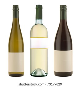 three vector wine bottles