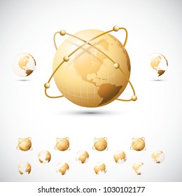 Three versions of Globe vector illustration in Pearl color with five different globe side angle.