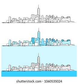 Three Versions of New York City Skyline. Vector drawing art concept for travel marketing