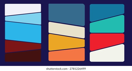 Three vertical abstract geometric color panels composition