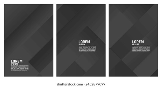 three vertical banners with black and white geometric shapes