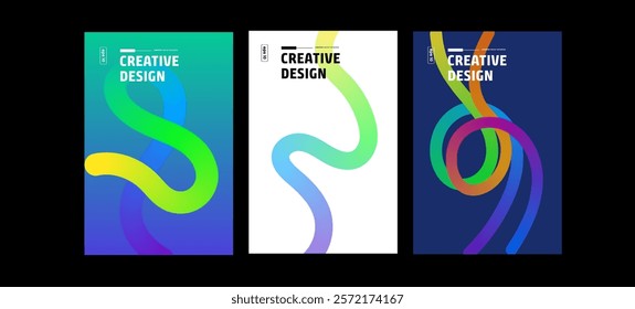 Three vertical banners featuring vibrant gradient abstract shapes. Creative Design text is overlaid. Modern and visually appealing.