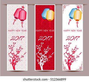 Three Vertical banners set for chinese new year of rooster     