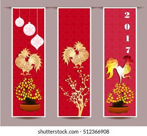 Three Vertical banners set for chinese new year of rooster     