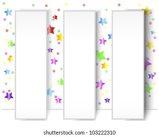 Three vertical billboards on a beautiful background with bright stars. EPS10. Vector illustration.