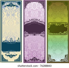 Three vertical colorful banners with classic ornament