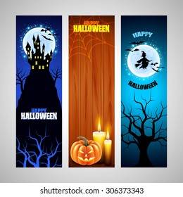 Three vertical Halloween banners detailed vector set