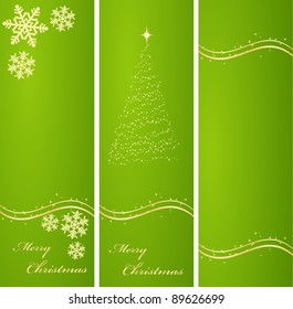 Three vertical ornate green and gold Christmas or New Year backgrounds