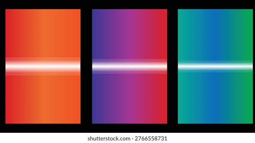 Three vertical panels display smooth color gradients, transitioning from warm reds and oranges to cool purples and blues, creating a striking visual effect.