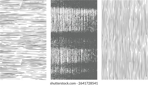 Three vertical panels feature distinct linear patterns gray and white hues clean vertical lines creating a striped effect