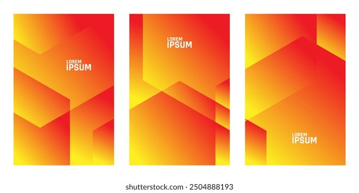 Tres paneles de Vertical con Gradientes naranjas y amarillos y Formas geométricas.