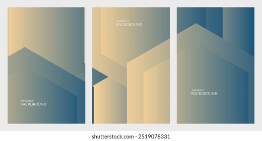 Tres paneles de Vertical con Formas hexagonales superpuestas en Gradientes azules y beige.