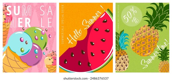 Tres carteles de Vertical para descuentos de verano