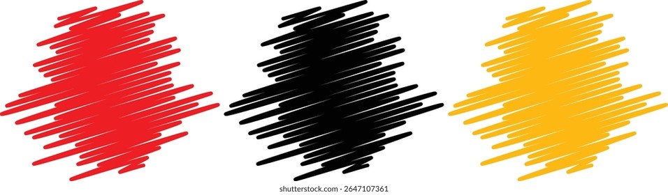 Três seções verticais de traços abstratos desenhados à mão.