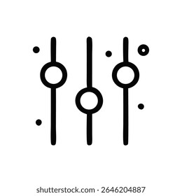 Três controles deslizantes verticais com botões circulares, estilo desenhado à mão, preto sobre branco.