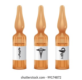 three vials with medical signs on the label