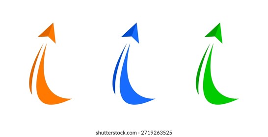 Three vibrant, abstract arrows pointing upwards, symbolizing growth, progress, success, and forward direction. Ideal for business, technology, and motivational themes.