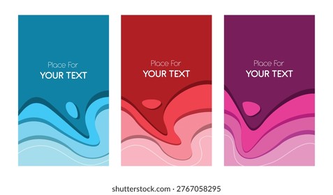 Three vibrant abstract banners with copyspace for text. Suitable for advertisements, promotions, and social media posts needing eyecatching visuals.